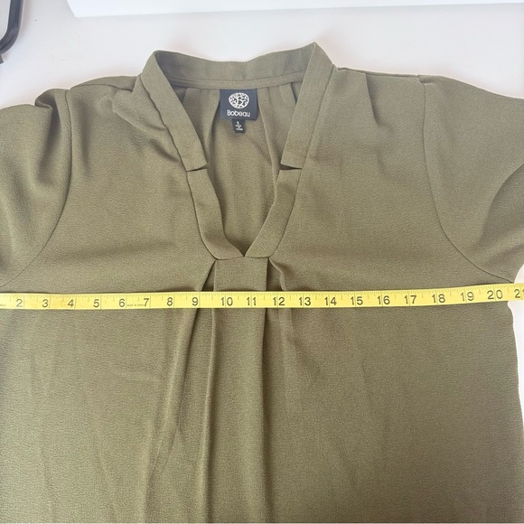 Bobeau Olive Green Tunic Top Sz S Short Sleeve Stretch Blouse - Picture 6 of 10